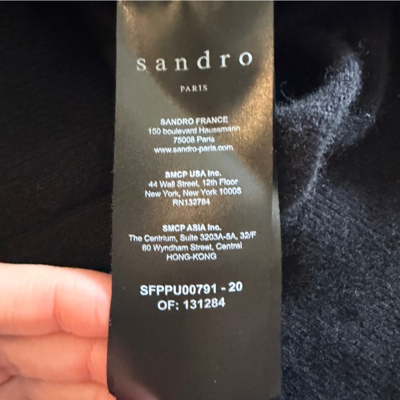 Sandro Paris Colle Sweater Wool Cashmere Black V-neck women’s size 2 - Picture 9 of 11